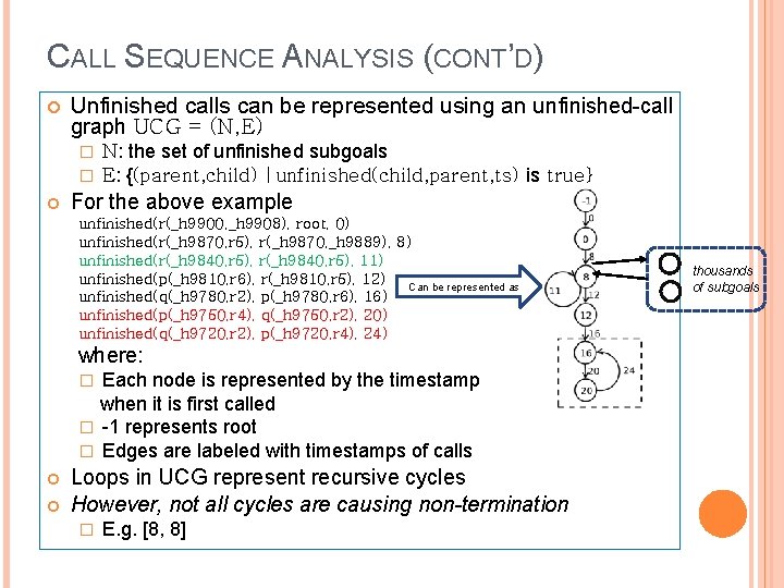 CALL SEQUENCE ANALYSIS (CONT’D) Unfinished calls can be represented using an unfinished-call graph UCG CALL SEQUENCE ANALYSIS (CONT’D) Unfinished calls can be represented using an unfinished-call graph UCG