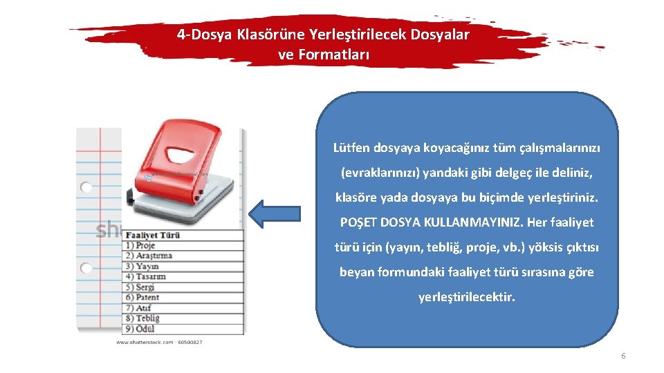 4 -Dosya Klasörüne Yerleştirilecek Dosyalar ve Formatları Lütfen dosyaya koyacağınız tüm çalışmalarınızı (evraklarınızı) yandaki