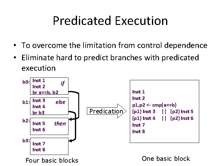 Predicated Execution • To overcome the limitation from control dependence • Eliminate hard to