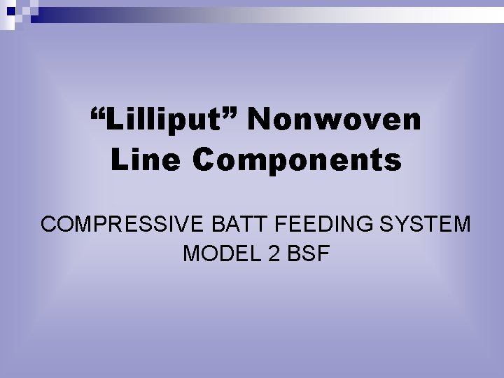 “Lilliput” Nonwoven Line Components COMPRESSIVE BATT FEEDING SYSTEM MODEL 2 BSF 