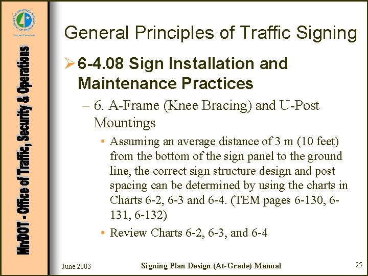 General Principles of Traffic Signing Ø 6 -4. 08 Sign Installation and Maintenance Practices