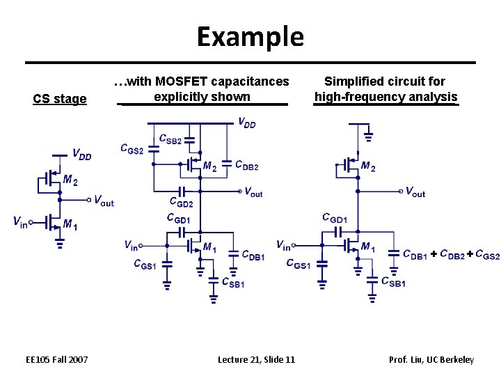 Example CS stage EE 105 Fall 2007 …with MOSFET capacitances explicitly shown Lecture 21,