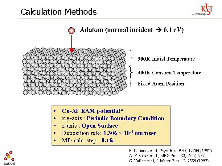 Calculation Methods Adatom (normal incident 0. 1 e. V) 300 K Initial Temperature 300