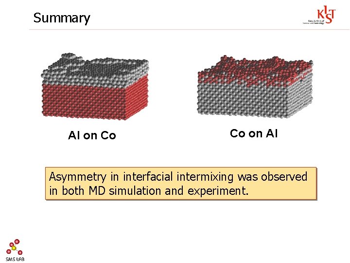Summary Al on Co Co on Al Asymmetry in interfacial intermixing was observed in