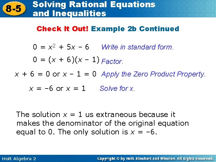 8 -5 Solving Rational Equations and Inequalities Check It Out! Example 2 b Continued