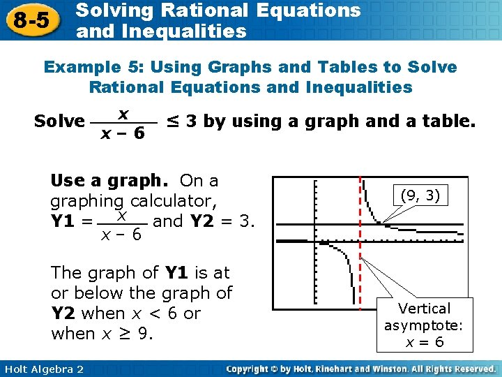 8 -5 Solving Rational Equations and Inequalities Example 5: Using Graphs and Tables to