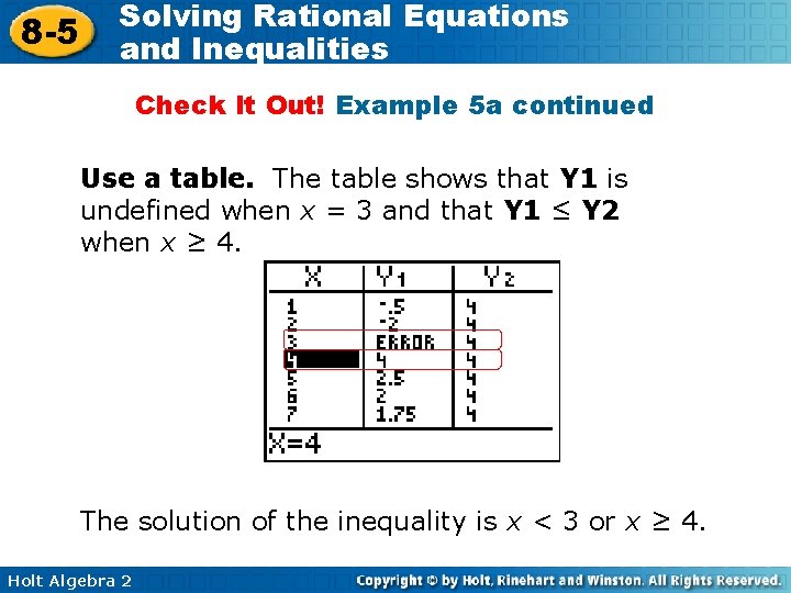 8 -5 Solving Rational Equations and Inequalities Check It Out! Example 5 a continued