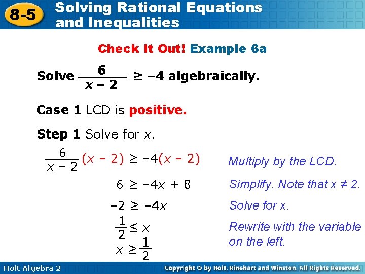 8 -5 Solving Rational Equations and Inequalities Check It Out! Example 6 a Solve