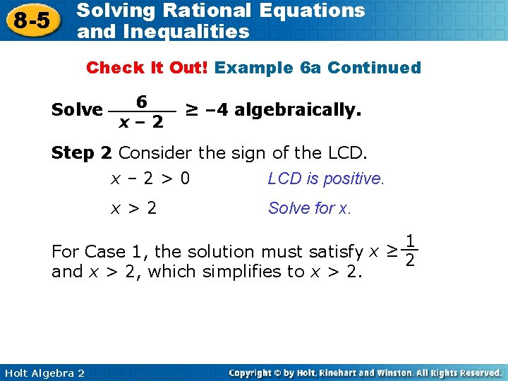 8 -5 Solving Rational Equations and Inequalities Check It Out! Example 6 a Continued