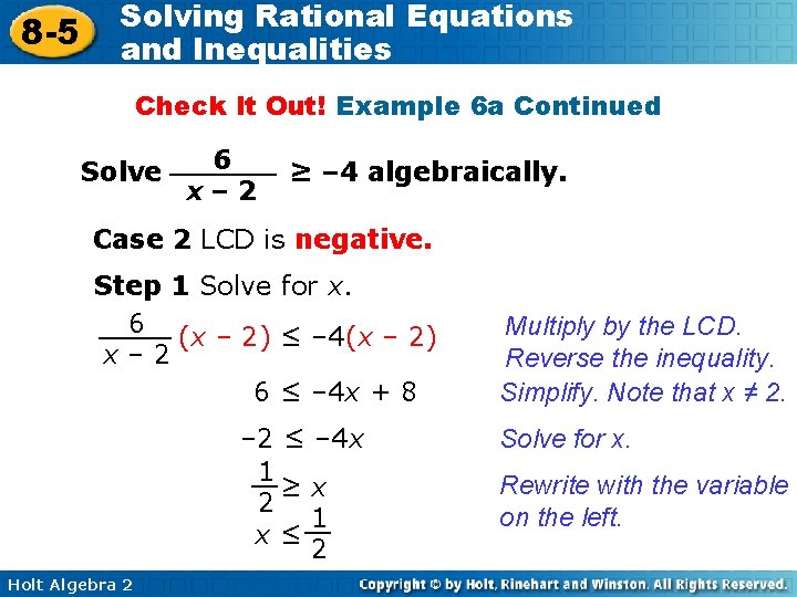 8 -5 Solving Rational Equations and Inequalities Check It Out! Example 6 a Continued