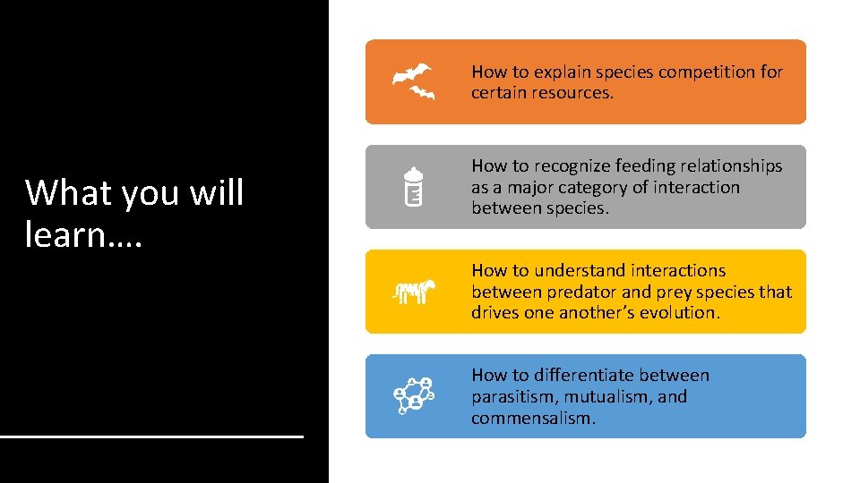 How to explain species competition for certain resources. What you will learn…. How to How to explain species competition for certain resources. What you will learn…. How to