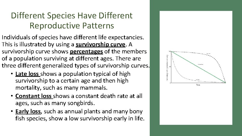 Different Species Have Different Reproductive Patterns Individuals of species have different life expectancies. This Different Species Have Different Reproductive Patterns Individuals of species have different life expectancies. This
