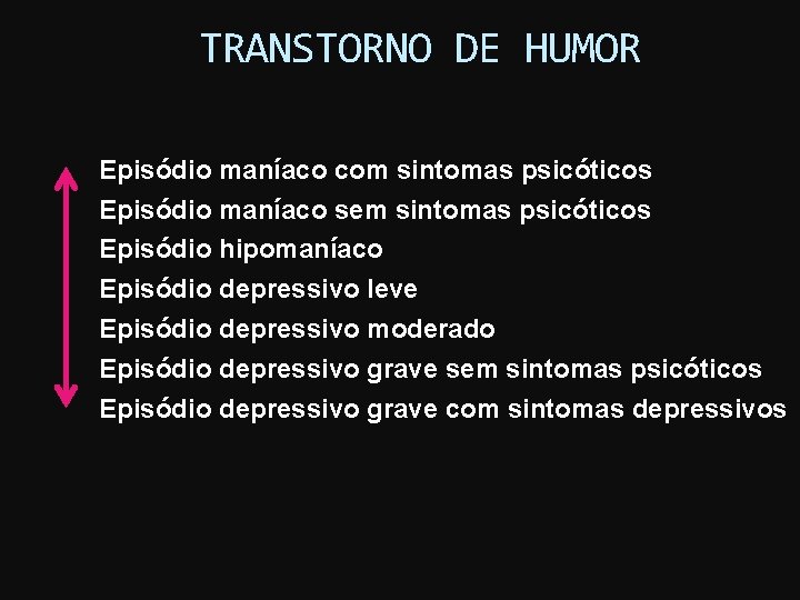 TRANSTORNO DE HUMOR Episódio maníaco com sintomas psicóticos Episódio maníaco sem sintomas psicóticos Episódio