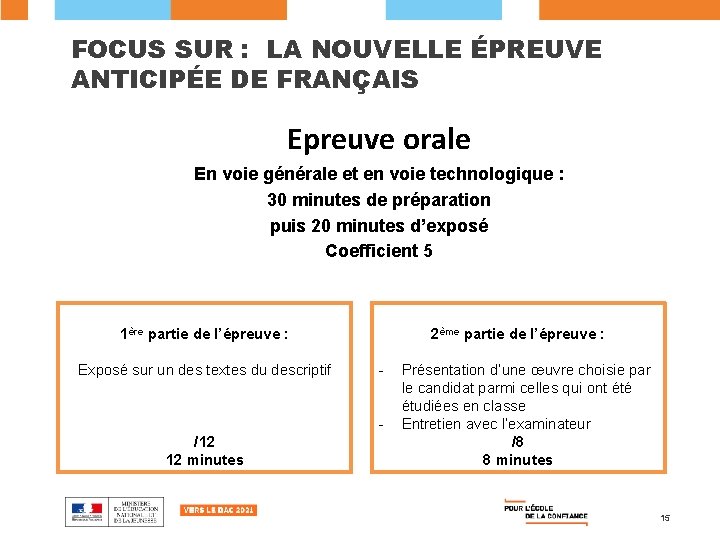 FOCUS SUR : LA NOUVELLE ÉPREUVE ANTICIPÉE DE FRANÇAIS Epreuve orale En voie générale