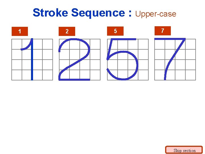 Stroke Sequence : Upper-case 1 2 5 7 Skip section 