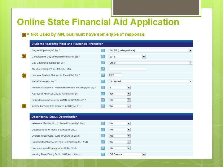 Online State Financial Aid Application = Not Used by MN, but must have some