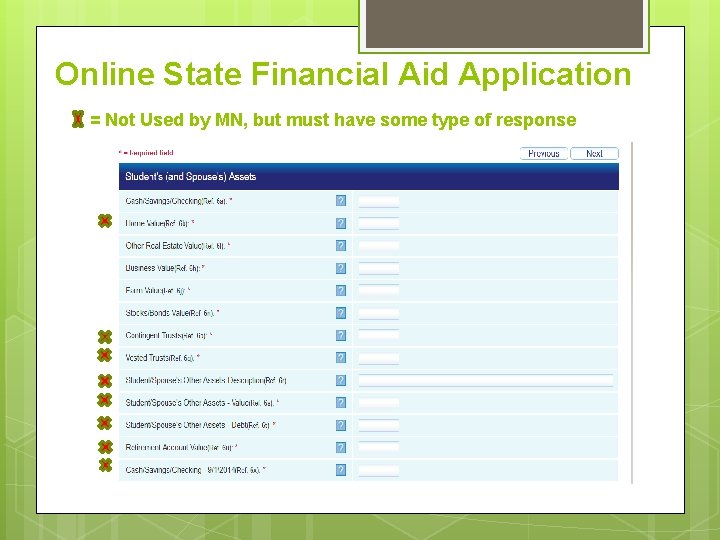 Online State Financial Aid Application = Not Used by MN, but must have some