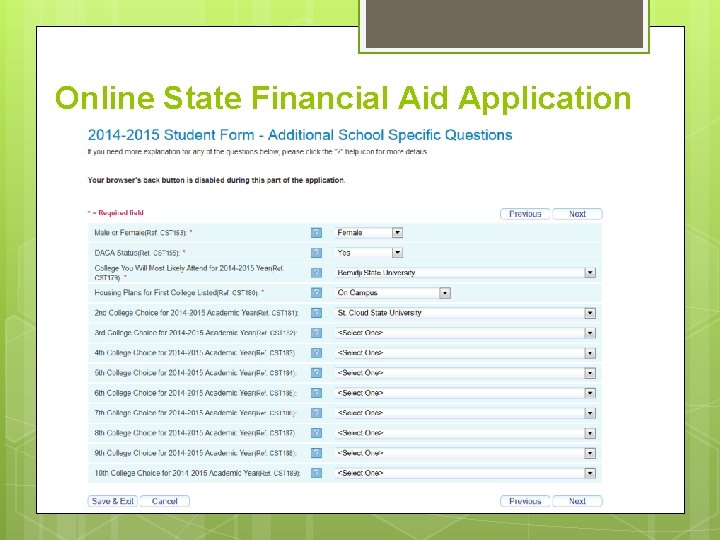 Online State Financial Aid Application 