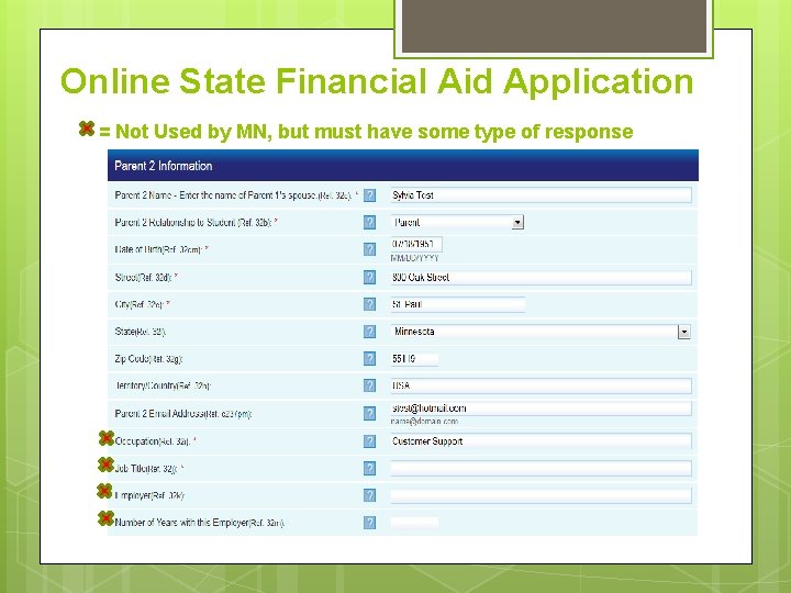 Online State Financial Aid Application = Not Used by MN, but must have some