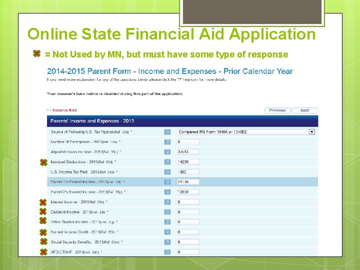 Online State Financial Aid Application = Not Used by MN, but must have some