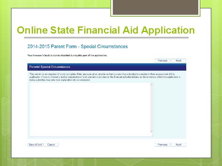 Online State Financial Aid Application 