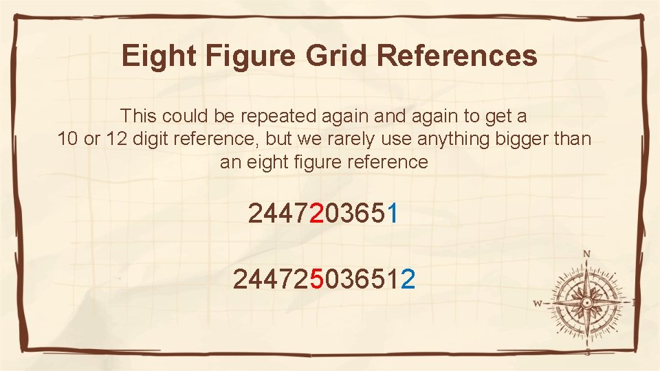 Eight Figure Grid References This could be repeated again and again to get a