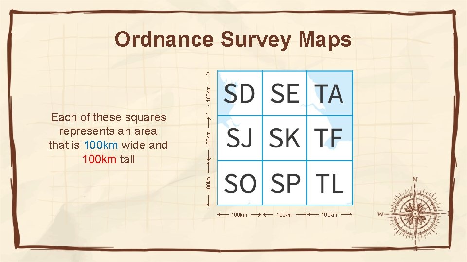 100 km Each of these squares represents an area that is 100 km wide