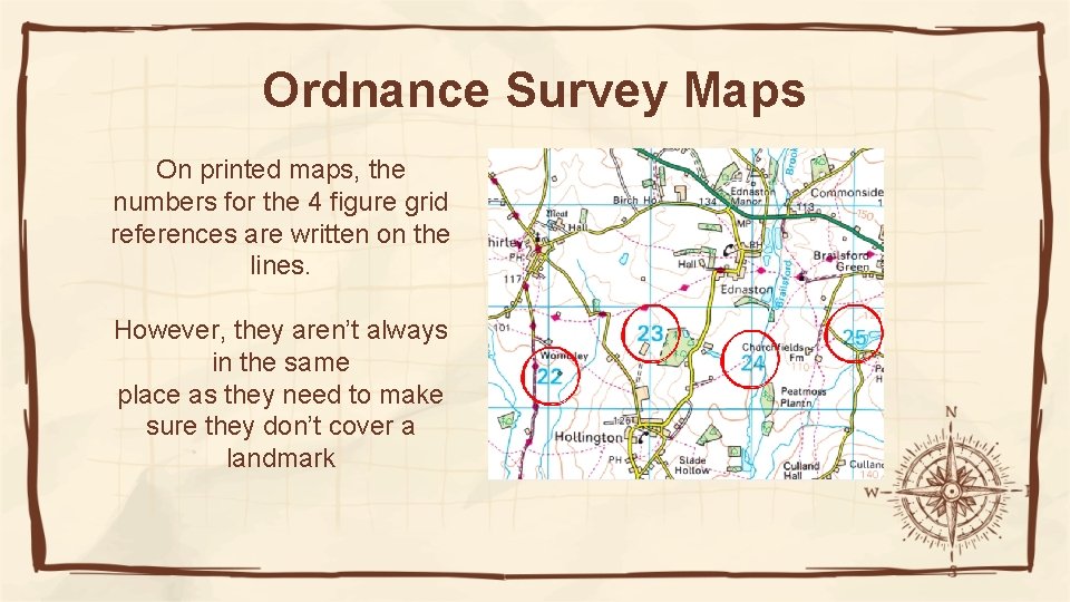 Ordnance Survey Maps On printed maps, the numbers for the 4 figure grid references