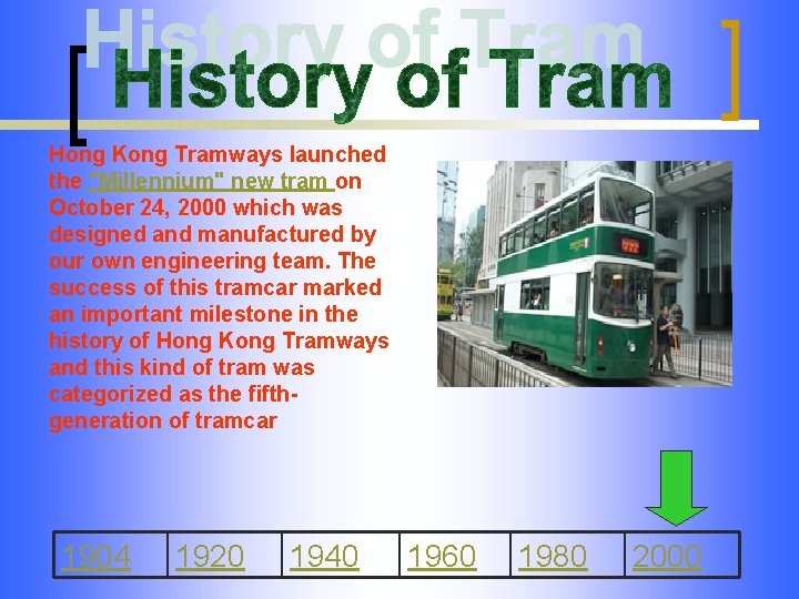 Hong Kong Tramways launched the "Millennium" new tram on October 24, 2000 which was