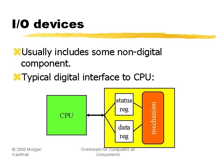 I/O devices CPU status reg data reg © 2000 Morgan Kaufman Overheads for Computers