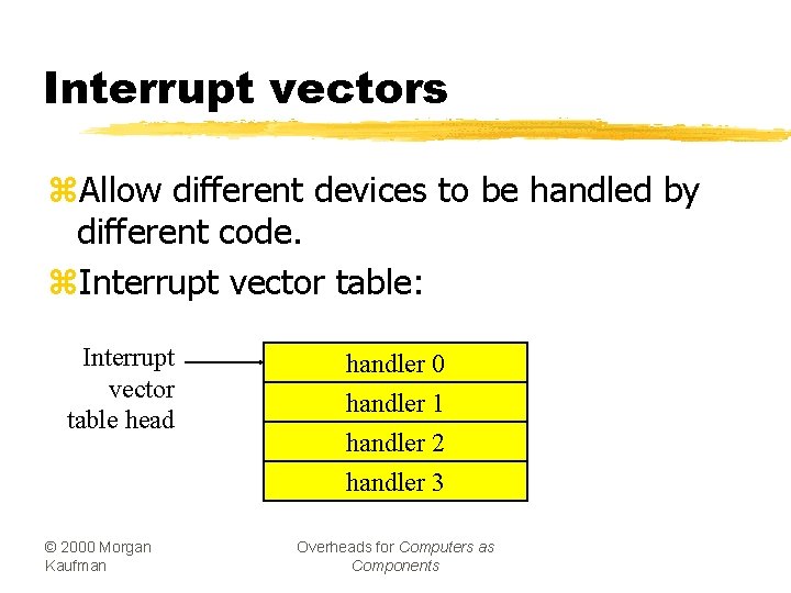 Interrupt vectors z. Allow different devices to be handled by different code. z. Interrupt