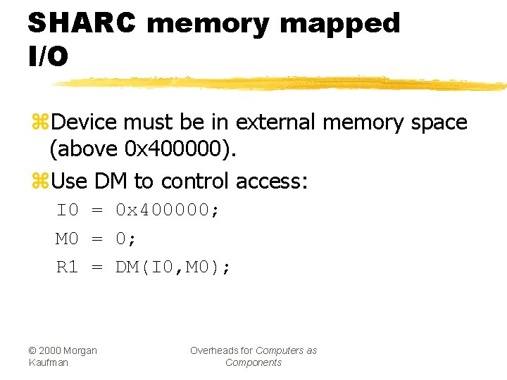 SHARC memory mapped I/O z. Device must be in external memory space (above 0