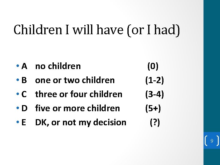 Children I will have (or I had) • A • B • C •