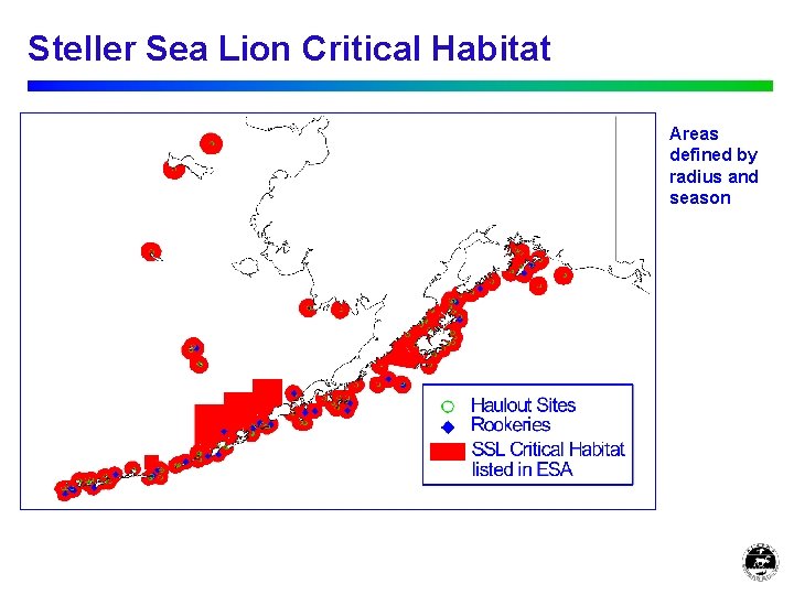 Steller Sea Lion Critical Habitat Areas defined by radius and season 