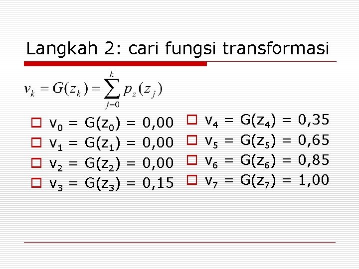 Langkah 2: cari fungsi transformasi o o v 0 v 1 v 2 v