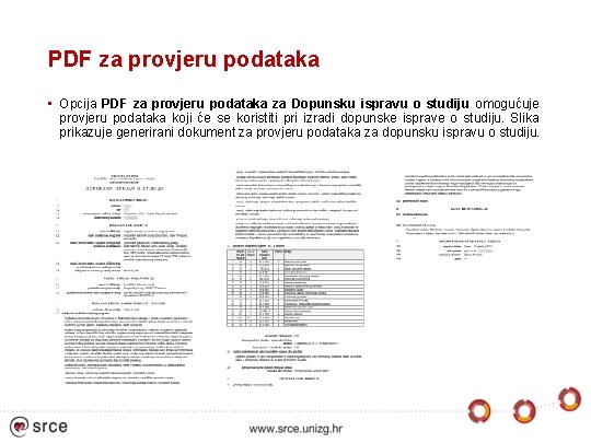 PDF za provjeru podataka • Opcija PDF za provjeru podataka za Dopunsku ispravu o