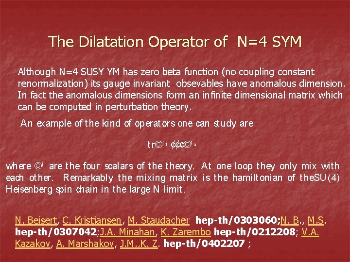 The Dilatation Operator of N=4 SYM Although N=4 SUSY YM has zero beta function