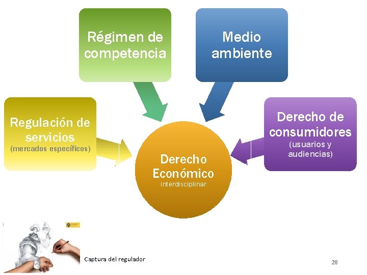 Régimen de competencia Medio ambiente Derecho de consumidores Regulación de servicios (mercados específicos) Derecho