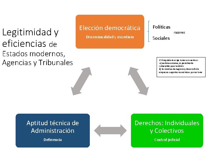 Legitimidad y eficiencias de Estados modernos, Agencias y Tribunales Elección democrática Políticas Discrecionalidad y