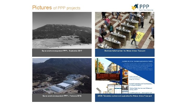 Pictures of PPP projects Epirus waste management PPP – September 2017 Electronic ticket system