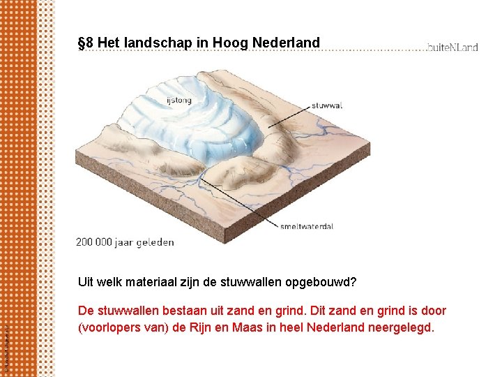 § 8 Het landschap in Hoog Nederland Uit welk materiaal zijn de stuwwallen opgebouwd?
