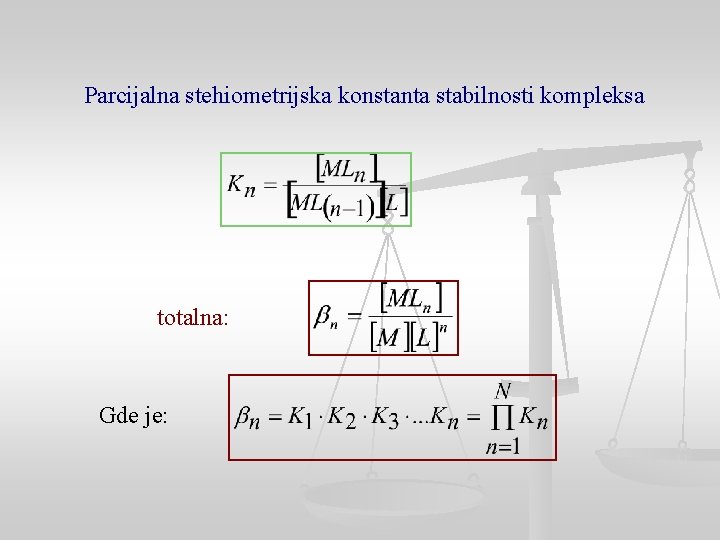 Parcijalna stehiometrijska konstanta stabilnosti kompleksa totalna: Gde je: 