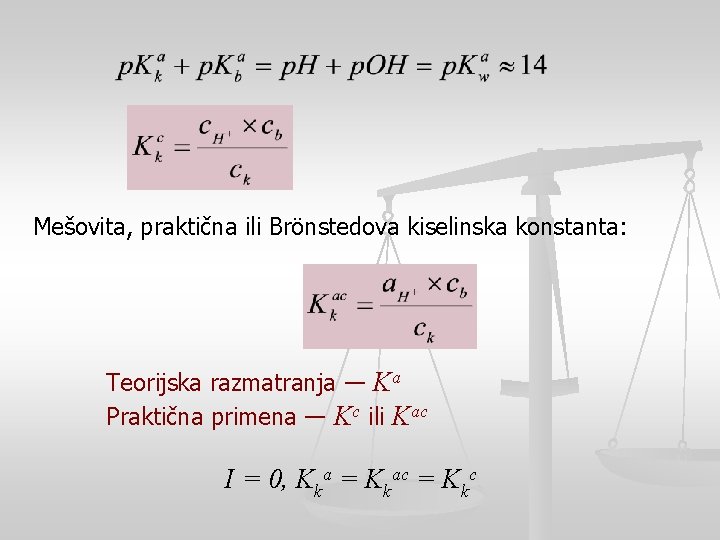 Mešovita, praktična ili Brönstedova kiselinska konstanta: Teorijska razmatranja ― Ka Praktična primena ― Kc