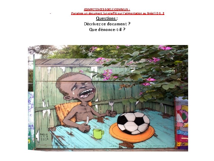 - COMPETENCES SOCLE COMMUN : J’analyse un document (un graffiti sur l’alimentation au Brésil)