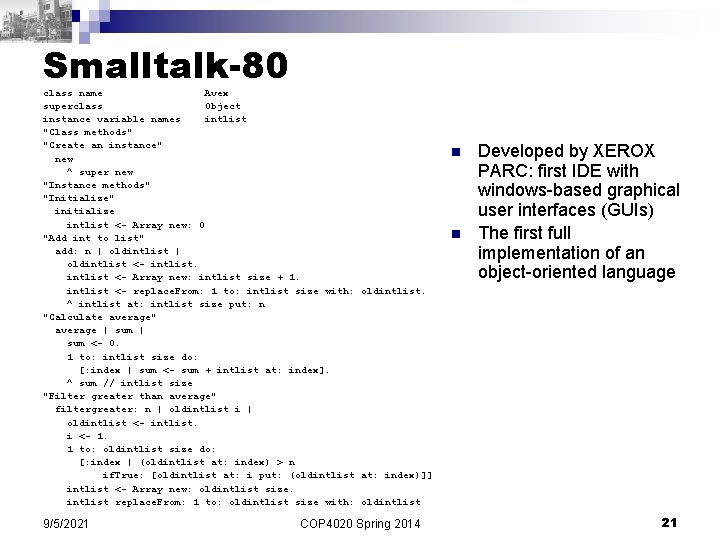 Smalltalk-80 class name Avex superclass Object instance variable names intlist "Class methods" "Create an