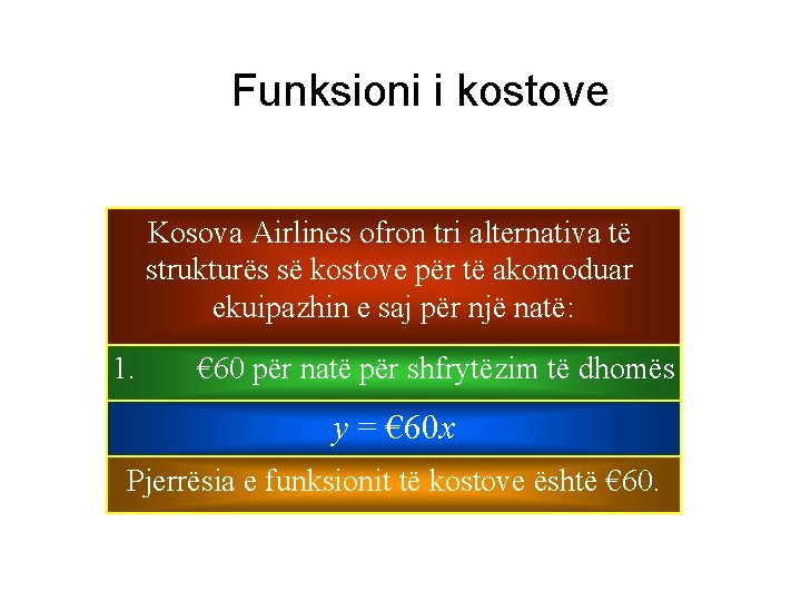 Funksioni i kostove Kosova Airlines ofron tri alternativa të strukturës së kostove për të