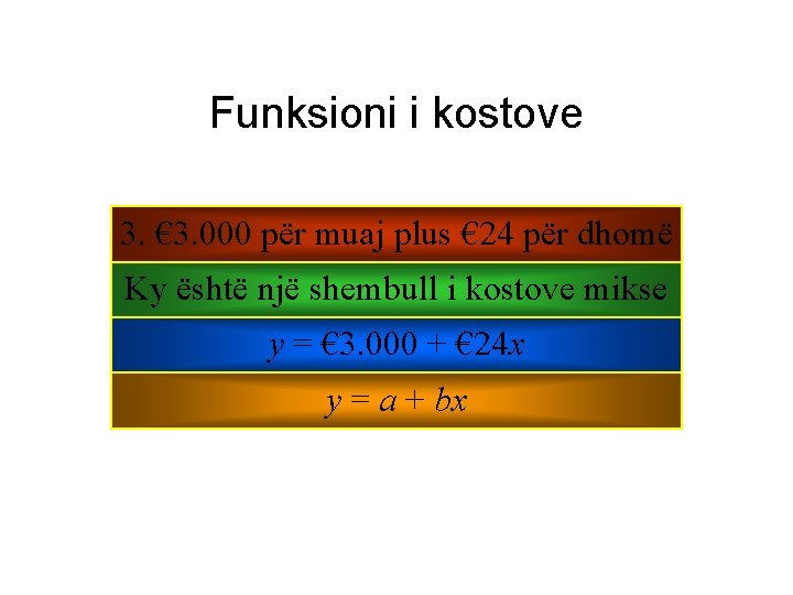 Funksioni i kostove 3. € 3. 000 për muaj plus € 24 për dhomë