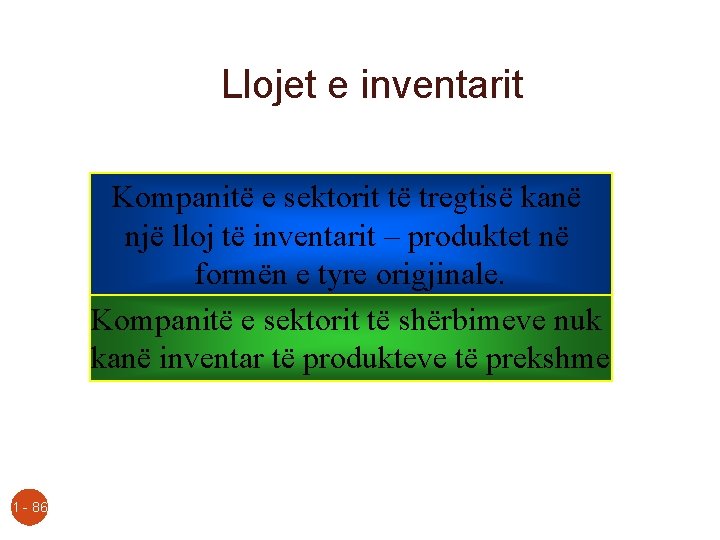 Llojet e inventarit Kompanitë e sektorit të tregtisë kanë një lloj të inventarit –