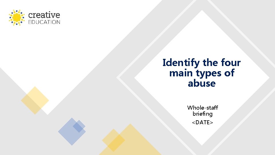 Identify the four main types of abuse Whole-staff briefing <DATE> 