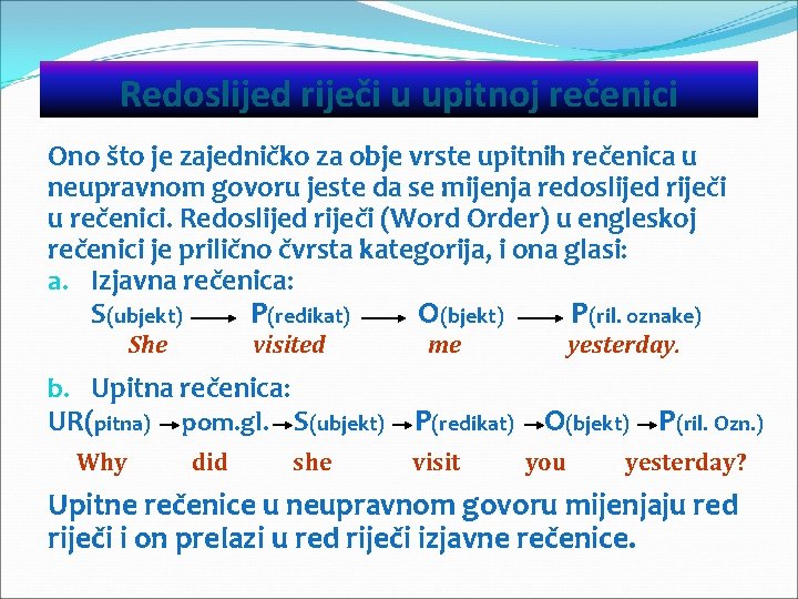 Redoslijed riječi u upitnoj rečenici Ono što je zajedničko za obje vrste upitnih rečenica